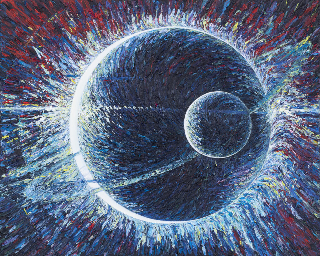 Magdalena Barczyk-Kurus Andromeda z cyklu Intymność światła, 2023 kosmos planety abstrakcja faktura gwiazdy światło noc
