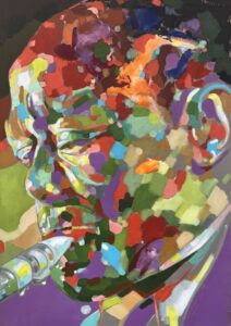 Monika Łakomska Charlie Parker Abstract, 2019 portret jazzman jazz muzyka obrazy o muzyce jazzowej trąbka saksofon instrumenty