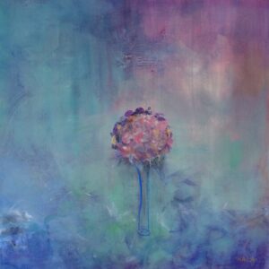 Karolina Dryps z cyklu Kwiaty Djina, 2023 kwiat bukiet abstrakcja różowy niebieski zielony