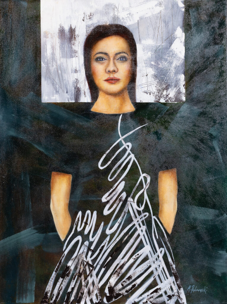 Michał Dąbrowski Nieznajoma, 2023 – realistyczny portret kobiety na czarno-białym tle