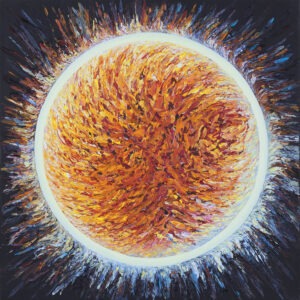 Magdalena Barczyk-Kurus, Sun z cyklu Intymność światła, 2023 - świetlisty obraz ze słońcem w pomarańczowym kolorze
