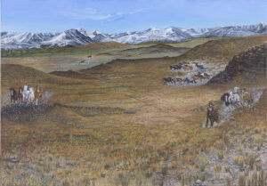 Katarzyna Meres, Wild Horses, 2023 - pejzaż z górami i końmi