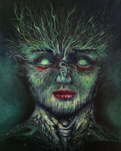 Bartłomiej Michał Górecki Ethel, 2023 twarz surrealizm magiczny realizm portret straszny pnącza człowiek z rośliny