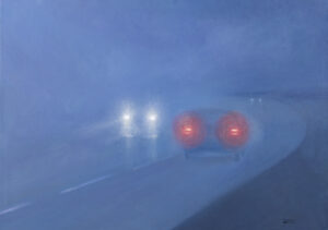 Jolanta Ziółkowska Droga II z cyklu Droga, 2023 auta światła ulica asfalt podróż samochód mgła