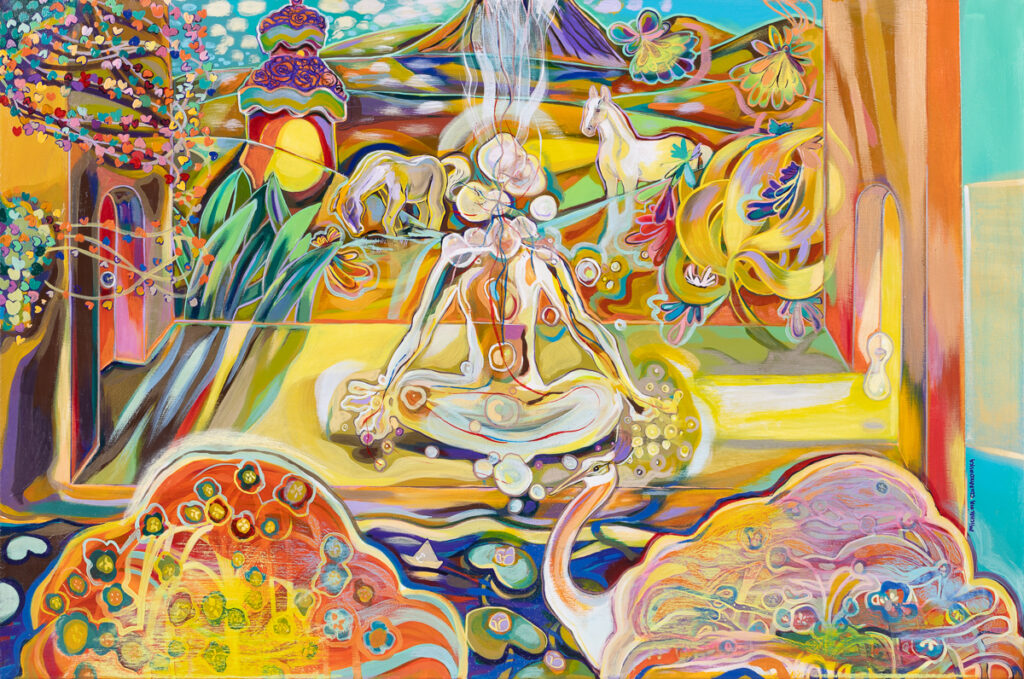 Michalina Czurakowska Here, Now, 2023 realizm magiczny joga medytacja animalistyka obraz medytacyjny buddyzm