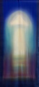 Alina Bloch Exodus V malarstwo na jedwabiu materiał niebieski