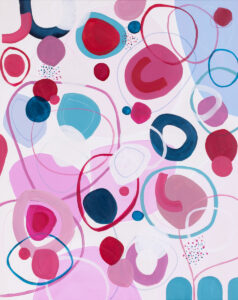 Natalia Kozarzewska Guma balonowa, 2023 abstrakcja pastelowe kolory dziecięcy obraz kształty kuleczki