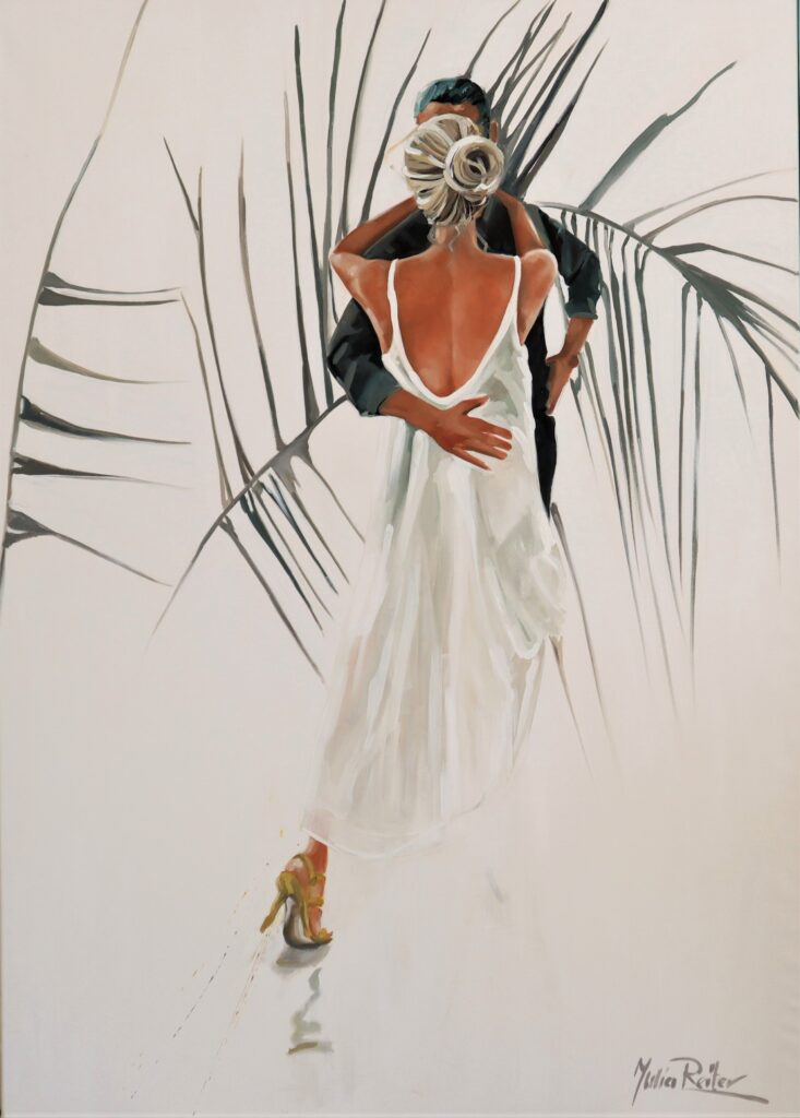 Julia Reiter W rytmie słońca, 2023 mężczyzna kobieta palma para taniec biała suknia minimalizm