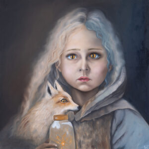 Ewelina Wasilewska Dziewczynka z Dajmonem, 2023 portret małej dziewczynki lis realizm animalistyka