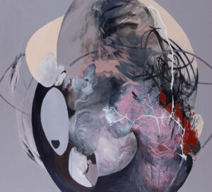Agata Czeremuszkin-Chrut, Błony 3, 2023 - obraz abstrakcja do wnętrza szarość fiolet, róż