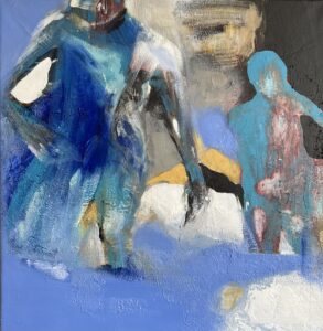 Nadiia Sepitchak Deep water, 2023 figuracja rozmazana abstrakcja niebieska ludzie postacie