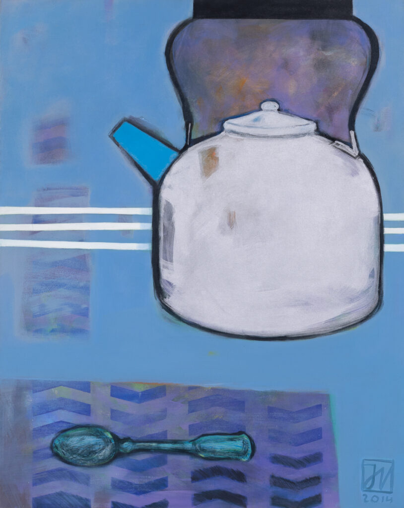 Jadwiga Wolska Parostatek, 2014 naczynia niebieski granatowy fioletowy sztućce wazon czajnik herbatka
