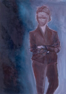 Krzysztof Bucior Dżungla, 2023 portret mężczyzny stojący bez twarzy fiolet ciemne kolory