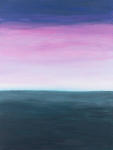 Alina Bloch Róż Purkyniego przed zmrokiem, 2023 abstrakcja różowo fioletowo zielono niebieska pejzaż niebo