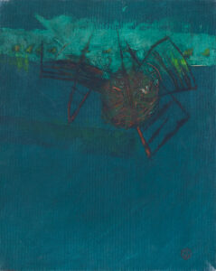 Michał Paryżski Bez tytułu, 1991 zielony morski turkusowy obraz mały format abstrakcja