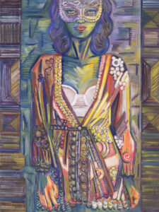 Olga Stanisławska, Zielona dziewczyna, 2023 - dekoracyjny kolorowy obraz z kobietą