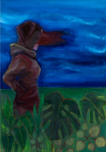Krzysztof Bucior, Melancholia, 2022 - obraz z postacią stojącą w roślinności