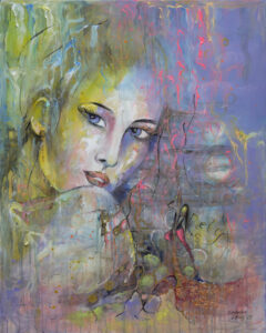 Anna Sandecka-Ląkocy, Pink Loneliness, 2023 - kolorowy obraz z kobiecym portretem