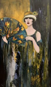 Patrycja Kruszyńska-Mikulska Dama z wachlarzem, 2023 retro portret kobiety w stylu art deco secesja tamara łempicka