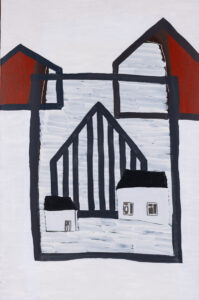 Joanna Mrozowska Domy na wygnance, 2018 minimalistyczny obraz dziecięcy czerwony czarny biały architektura dom