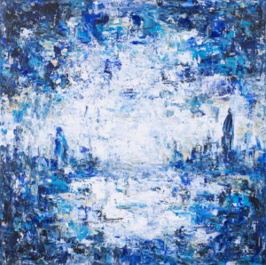 Iwona Gabryś Kompozycja w granacie i bieli nr 129, 2023 biała niebieska granatowa kobaltowa błękitna abstrakcja kwadratowa