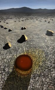 Katarzyna Lembryk Anomalia, 2022 pejzaż czerwona kula pustynia kamienie góry