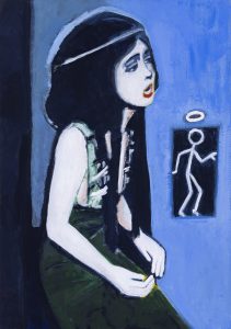 Bartłomiej Załucki, Święty, 2023 - obraz z kobietą na błękitnym tle