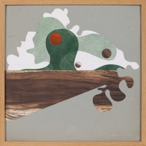 Paweł Wątroba, Planety, 2023 - obraz, kolaż w zieleni, brązach