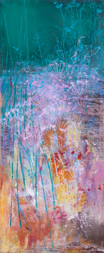 Agata Rościecha, Prześwity natury 2, 2023 - kolorowy obraz z łąką, roślinami