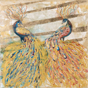 Mariola Świgulska, W splocie złotych piór, 2024 - dekoracyjny obraz, złoto, pawie