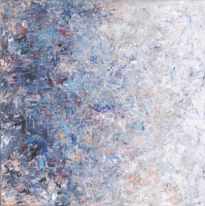 Iwona Gabryś Bez tytułu, 2021 - obraz abstrakcyjny, błękit, biel, szarość