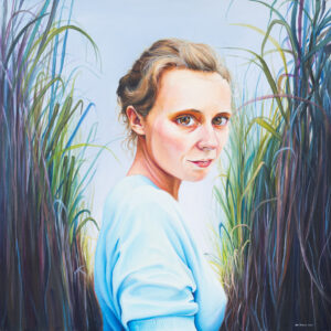 Ewa Prończuk-Kuziak Dzień dobry panie Gombrowicz!, 2013 - realistyczny obraz, portret kobiety wśród roślin