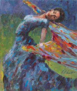 Jerzy Cichecki, Tango z wiatrem, 2024 - kolorowy obraz z tancerką