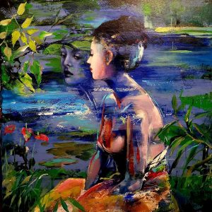 Patrycja Kruszyńska-Mikulska Głos wewnętrzny, 2024 - obraz z kobietą nad wodą, akt, natura