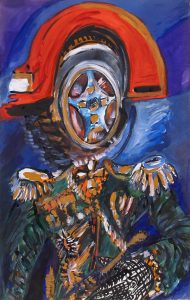 Andrzej Folfas, Bicorne, 1990, praca na papierze, malarstwo, figuracja, kolorowy obraz z mężczyzną w mundurze, surrealizm