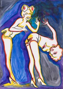 Andrzej Folfas, Pensjonarki, 1984, praca na papierze, malarstwo, figuracja, kolorowy obraz z kobietami, erotyk, akt, ciało
